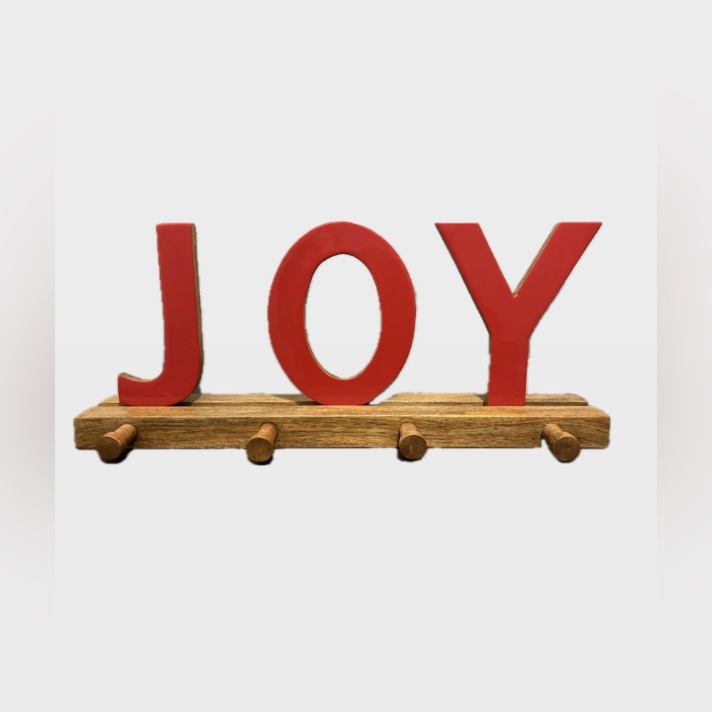 Threshold Wooden 4 Stocking Holder Red Enamel Painted JOY Holiday Christmas